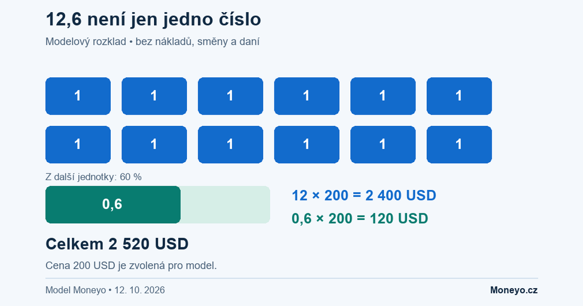 Rozklad pozice na celé akcie a zlomek: vlastní edukační schéma Moneyo