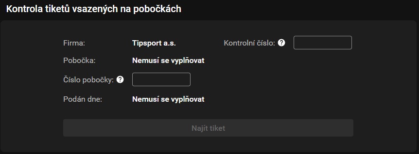 Tipsport kontrola tiketu na pobočce Tipsport kontrola tiketu - online