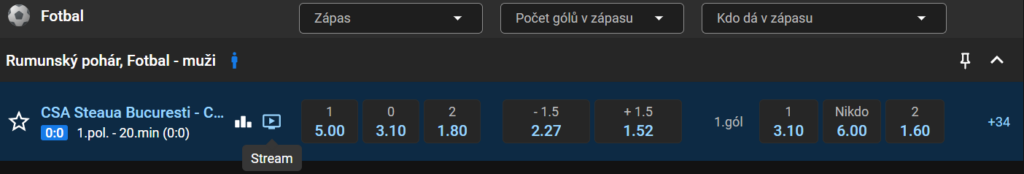 Ikona streamu u živého zápasu v Tipsport Live