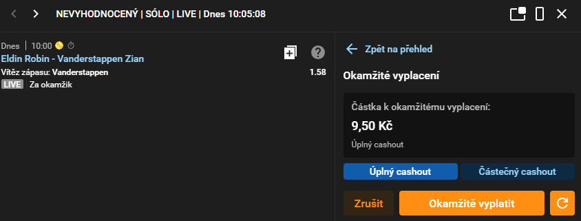 Volba úplného nebo částečného Cashoutu v Tipsportu