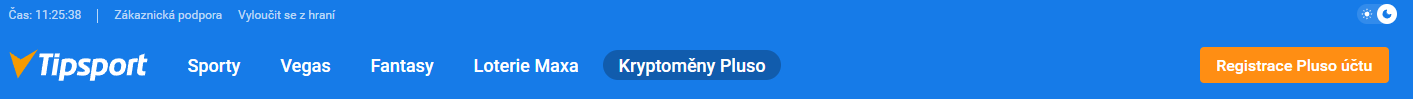 Položka Kryptoměny Pluso v navigaci Tipsportu