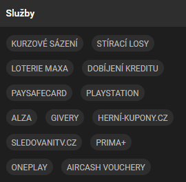 Filtr služeb v oficiálním vyhledávači poboček Tipsport