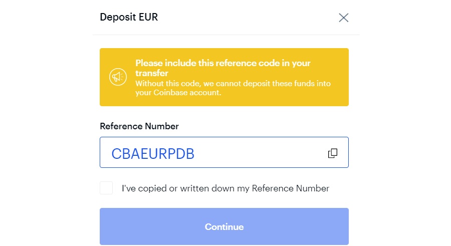 Coinbase referenční číslo