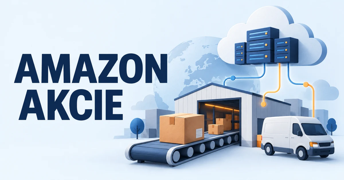 Amazon akcie – konceptuální ilustrace zásilky, logistiky a cloudové infrastruktury