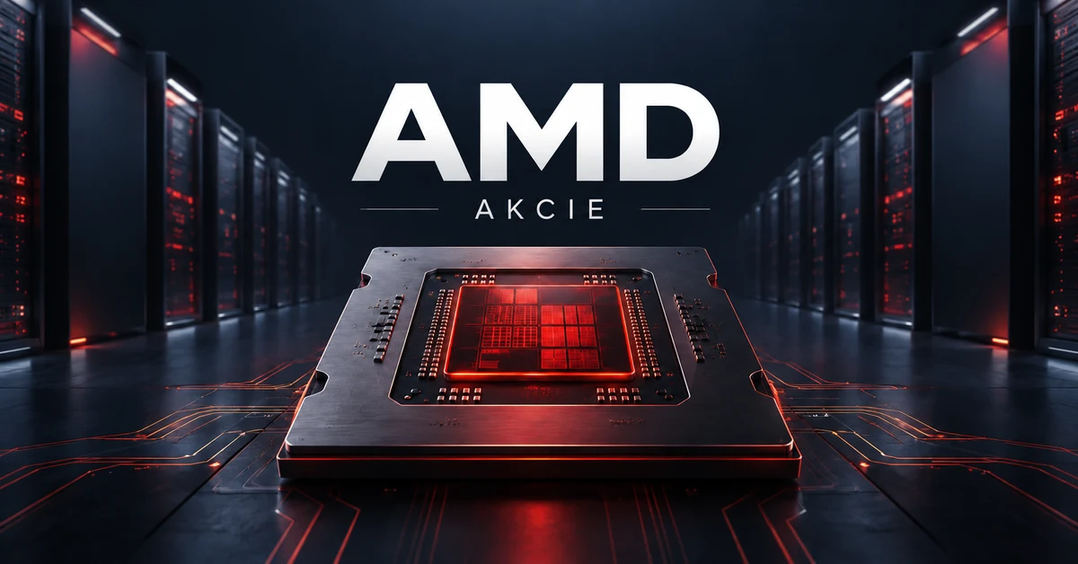 AMD akcie – konceptuální ilustrace procesoru a datového centra