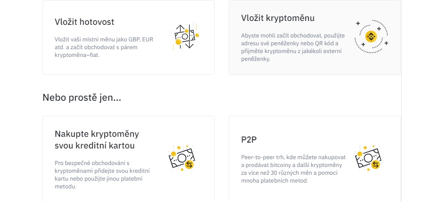 Binance - Vklad prostředků