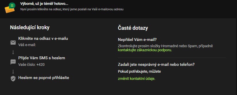 Registrace Chance: potvrzení e-mailu před prvním přihlášením