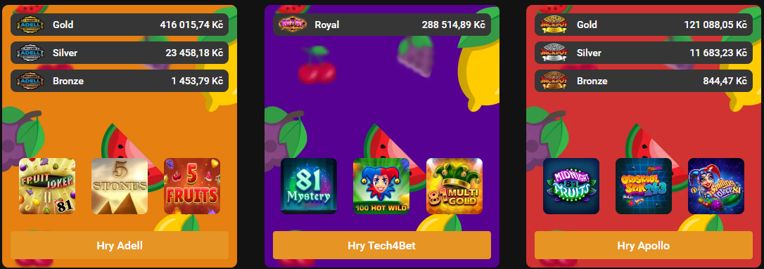 Kolekce jackpotových her výrobců Adell, Tech4Bet a Apollo v Chance Vegas