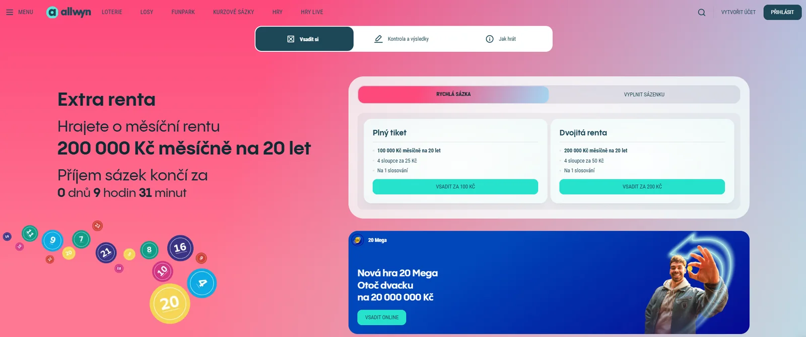 Oficiální online sázenka Extra Renty s rychlou sázkou