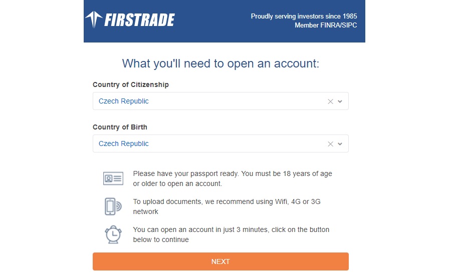 Firstrade registrace - státní občanství