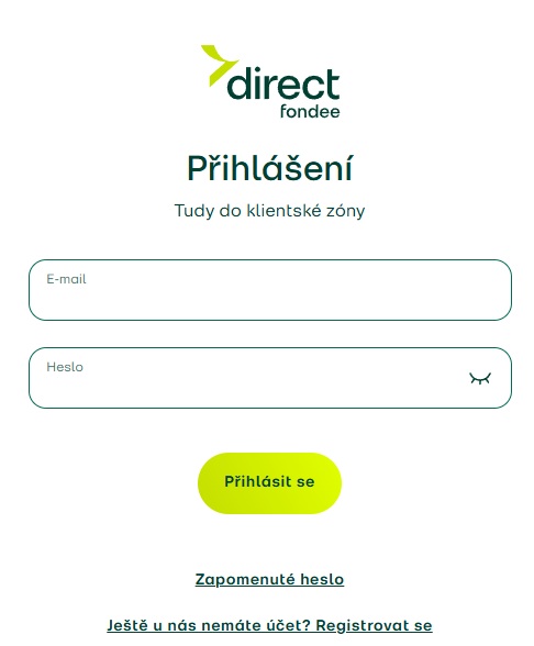 Veřejný přihlašovací formulář Fondee bez vyplněných údajů