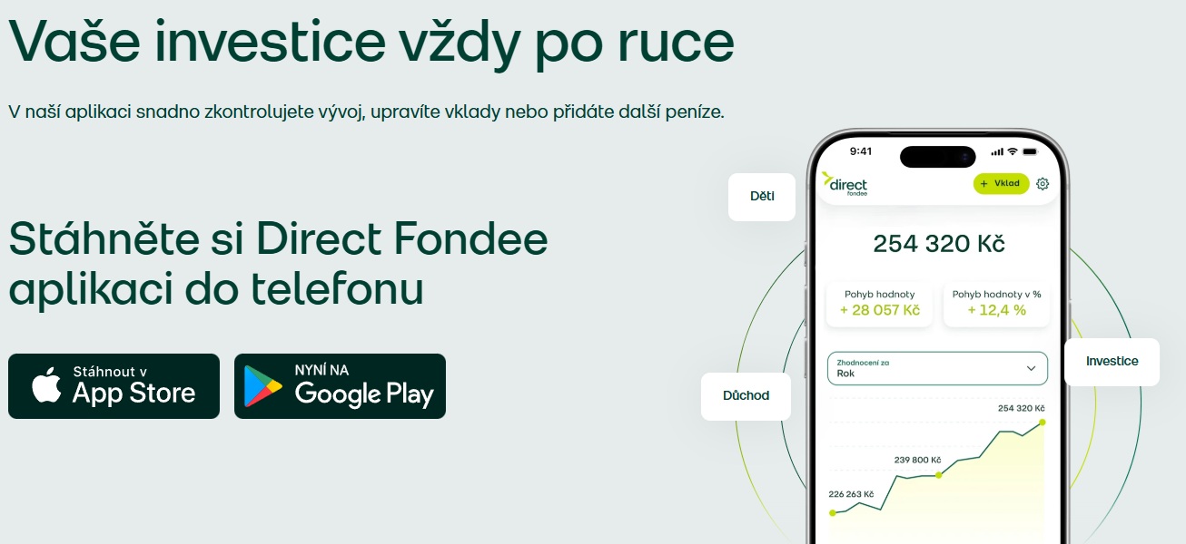 Marketingová ukázka aplikace Fondee s modelovým přehledem portfolia