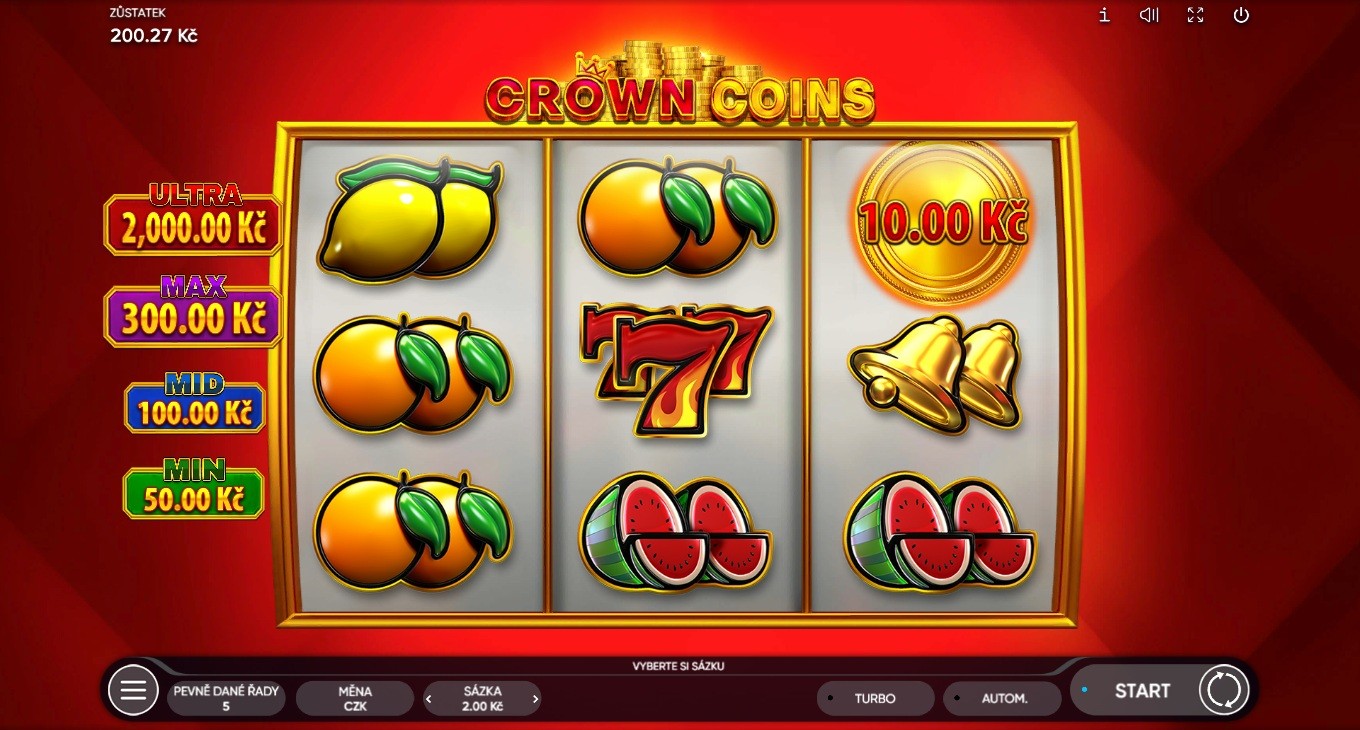 Automat Crown Coins při testu Fortuna Casino se sázkou 2 Kč