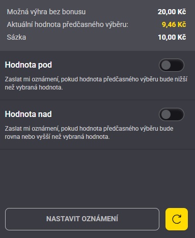Mobilní notifikace Cashout ve Fortuna účtu