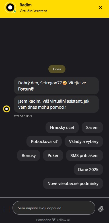 Chatbot Radim v online podpoře Fortuny