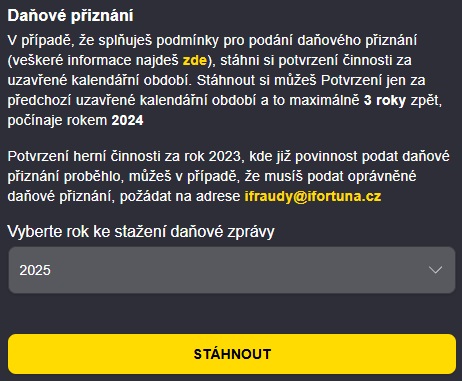 Stažení podkladů pro daňové přiznání z účtu Fortuna