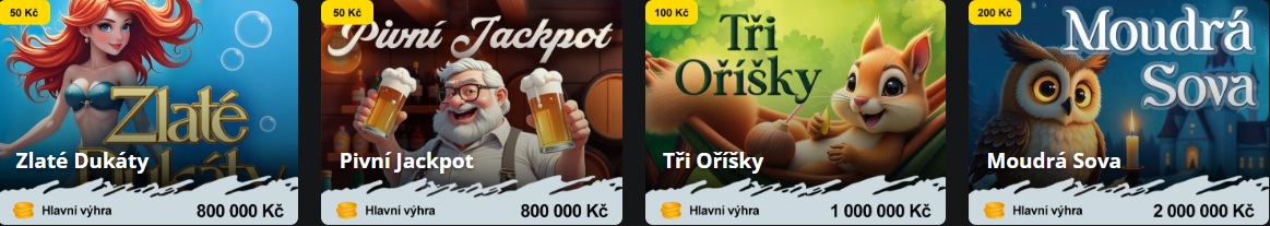 Nabídka online stíracích losů Fortuna s cenami a hlavními výhrami