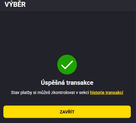 Potvrzení úspěšného zadání výběru ve Fortuně