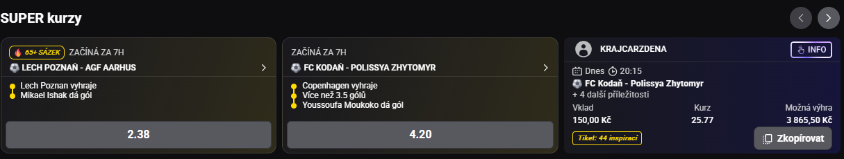 Fortuna SUPER kurzy a tiket inspirace s kurzem, vkladem a možnou výhrou