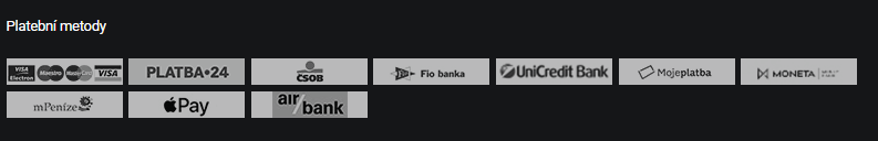Přehled platebních metod zobrazených u bonusové nabídky Fortuna