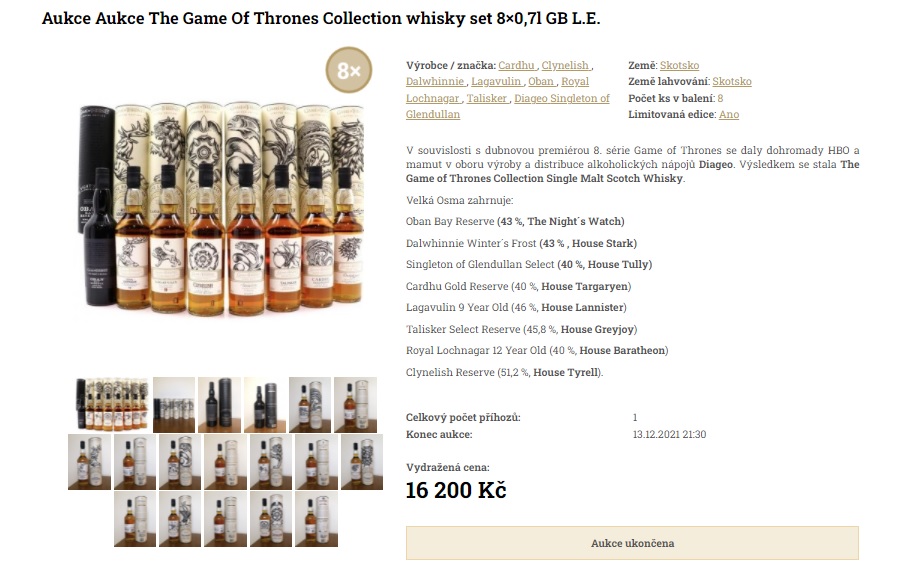 Game of Thrones Whisky Set - aukce