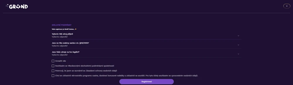 Registrační otázky na zdroj příjmů a oddělené souhlasy