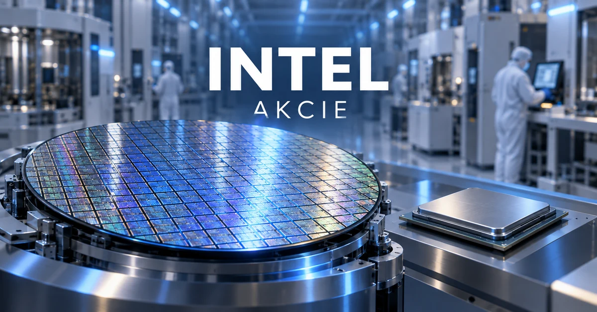 Intel akcie – konceptuální ilustrace křemíkového waferu a výroby čipů