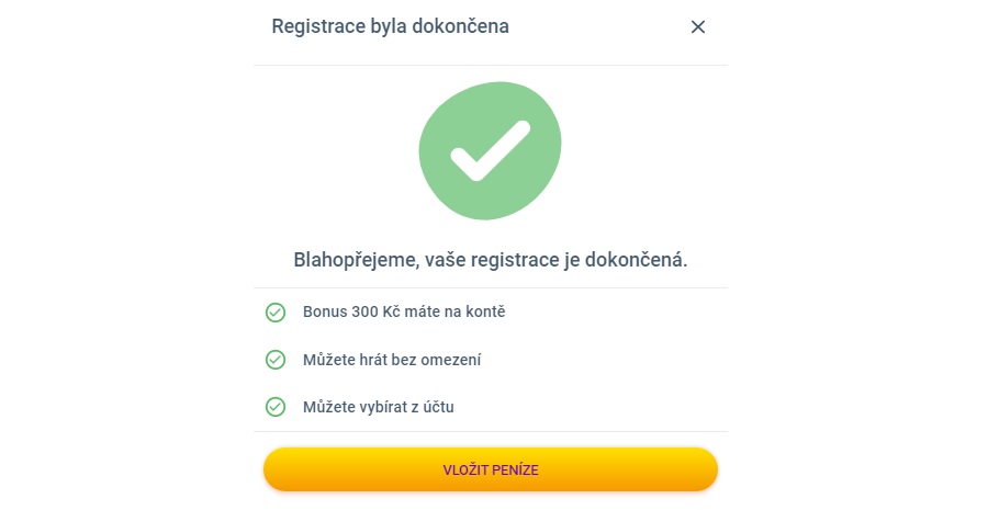 Korunka - dokončení registrace