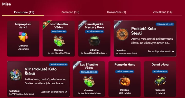 Přehled misí ve věrnostním programu Luckybet