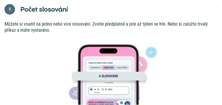 Nastavení počtu slosování a předplatného Mini Renty online