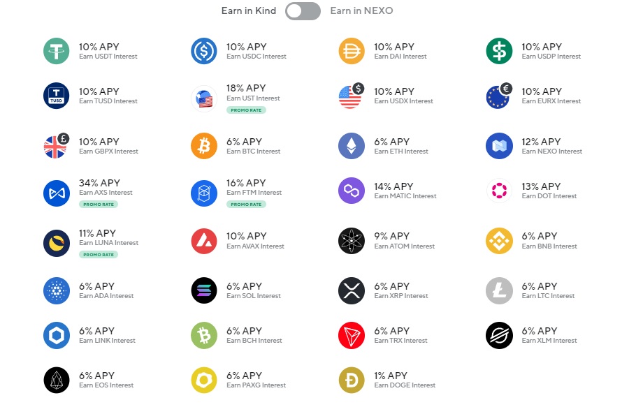 Nexo - spořící účet stablecoiny