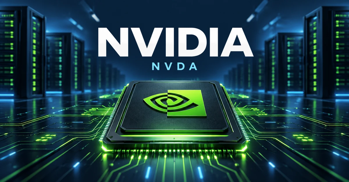 NVIDIA NVDA – redakční ilustrace GPU a datového centra