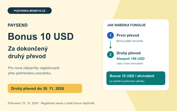 Paysend: pozvánka, druhý převod a bonus 10 USD