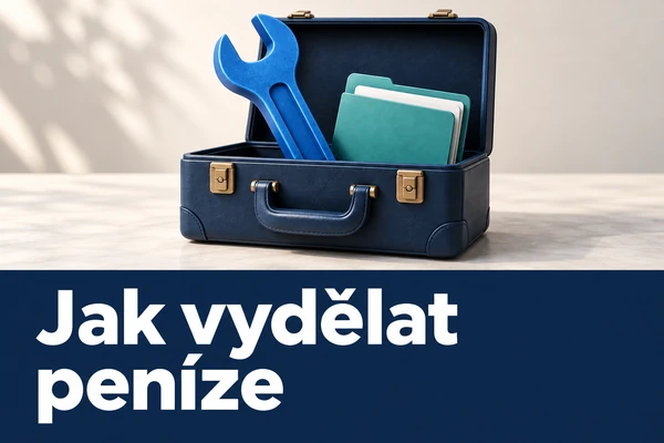 Náhled článku „Jak vydělat peníze“. Pracovní kufřík s nářadím a složkou: výdělek za práci a služby.