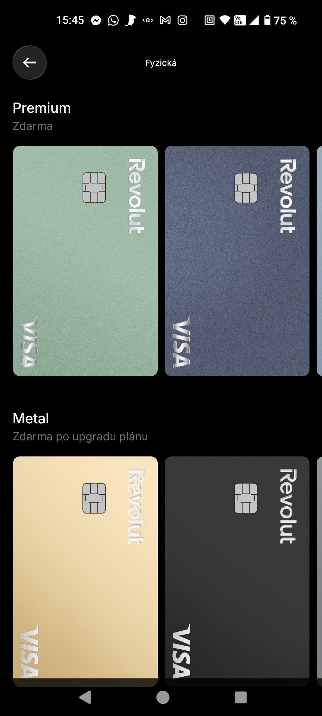 Nabídka fyzických karet Premium a Metal v aplikaci Revolut