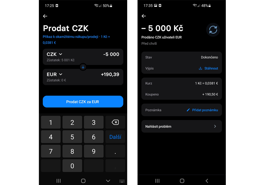 Revolut směna CZK na EUR