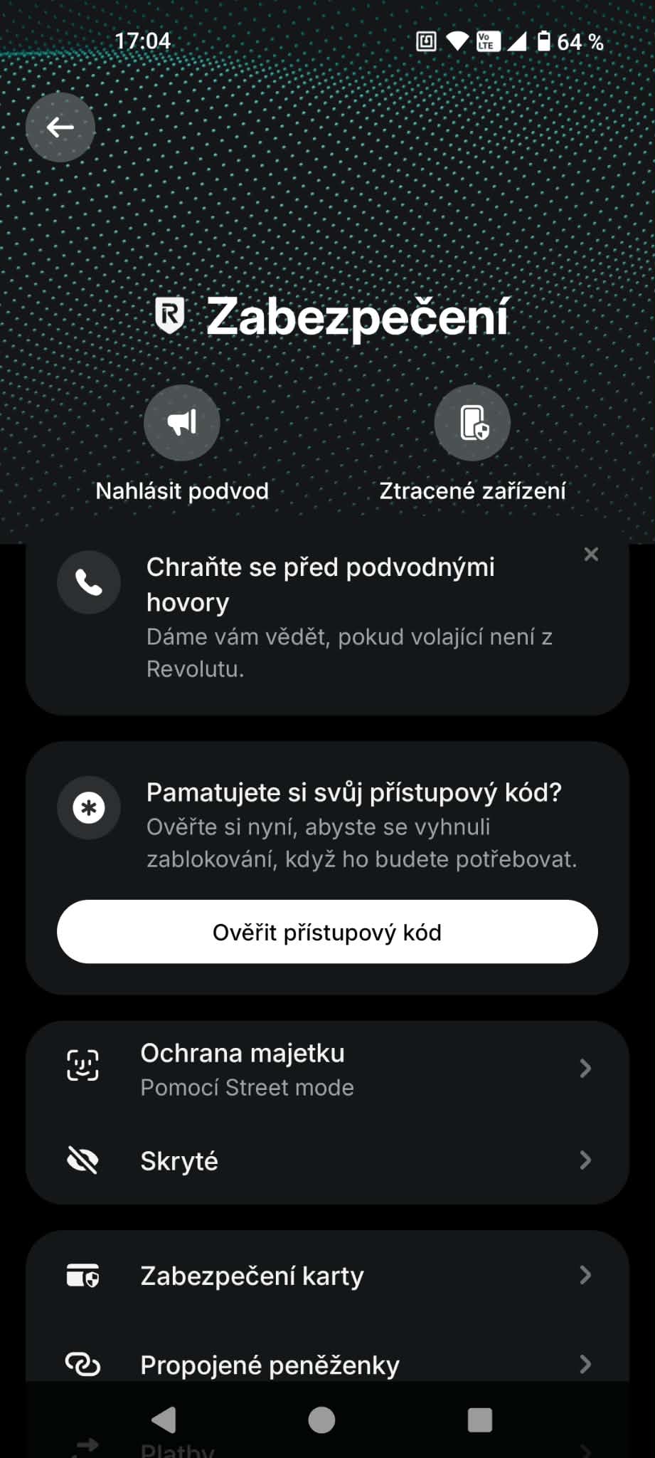 Centrum zabezpečení v české aplikaci Revolut v srpnu 2026