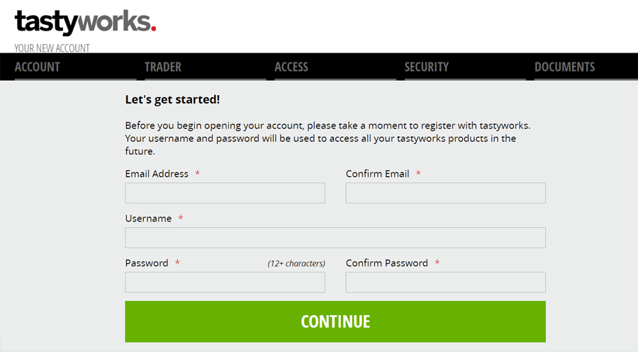 tastyworks - založení účtu