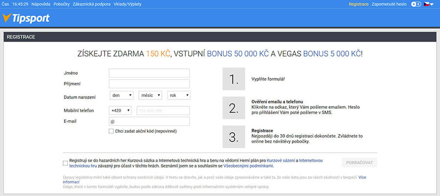 Tipsport registrace