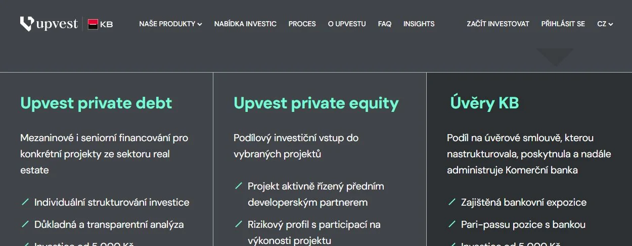 Oficiální srovnání Upvest private debt, private equity a Úvěrů KB