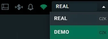 Přepínač mezi reálným a demo účtem v xStation s anonymizovanými čísly účtů