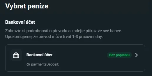 Bankovní účet automaticky uložený pro výběry z XTB