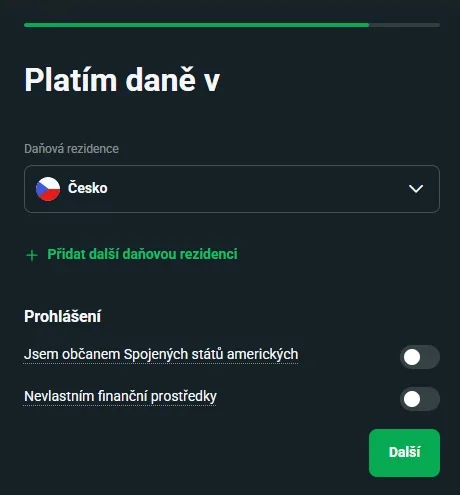 Daňová rezidence v registračním formuláři XTB