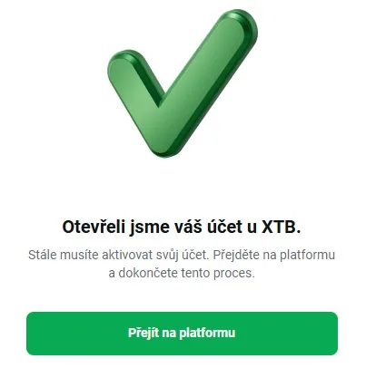 Potvrzení vytvoření profilu u XTB