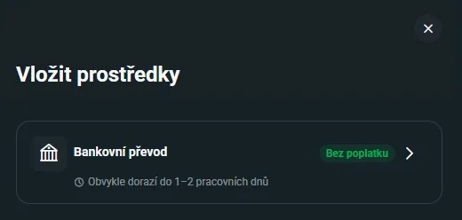 První vklad do XTB bankovním převodem bez poplatku