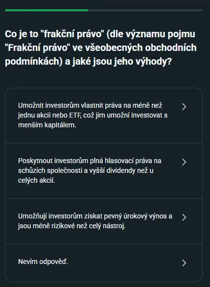Znalostní otázka o frakčním právu při registraci XTB