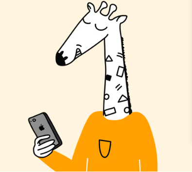 Ilustrace žirafy Zonky s mobilním telefonem