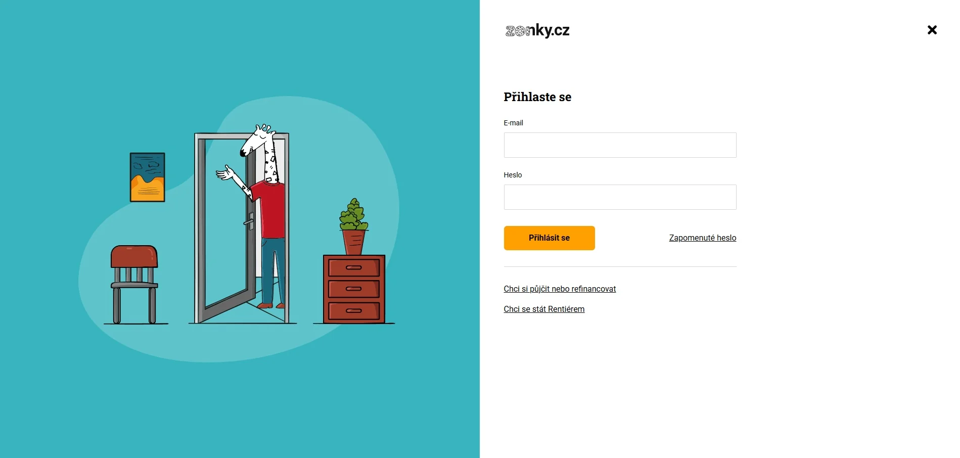 Přihlašovací stránka Zonky a odkaz Zapomenuté heslo